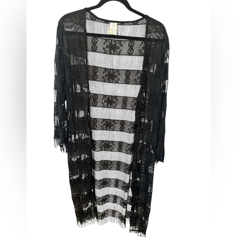 Black Crochet Fringe Kimono Cover-Up